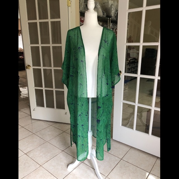 Restocked💥Emerald Green Printed Kimono Duster Coverup NEW - Picture 7 of 12